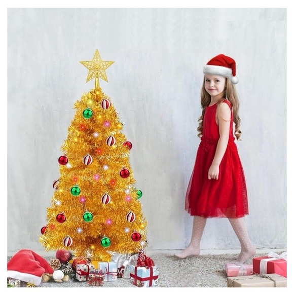 3 FT Small Artificial Gold Christmas Tree with 50 Warm White & Multicolor Lights - Picture 6 of 9